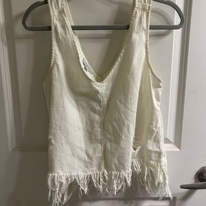 White distressed denim tank